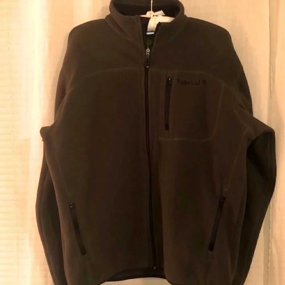 Timberland L Camo Army Olive Green Full Zip Mock Neck Fleece Sweatshirt